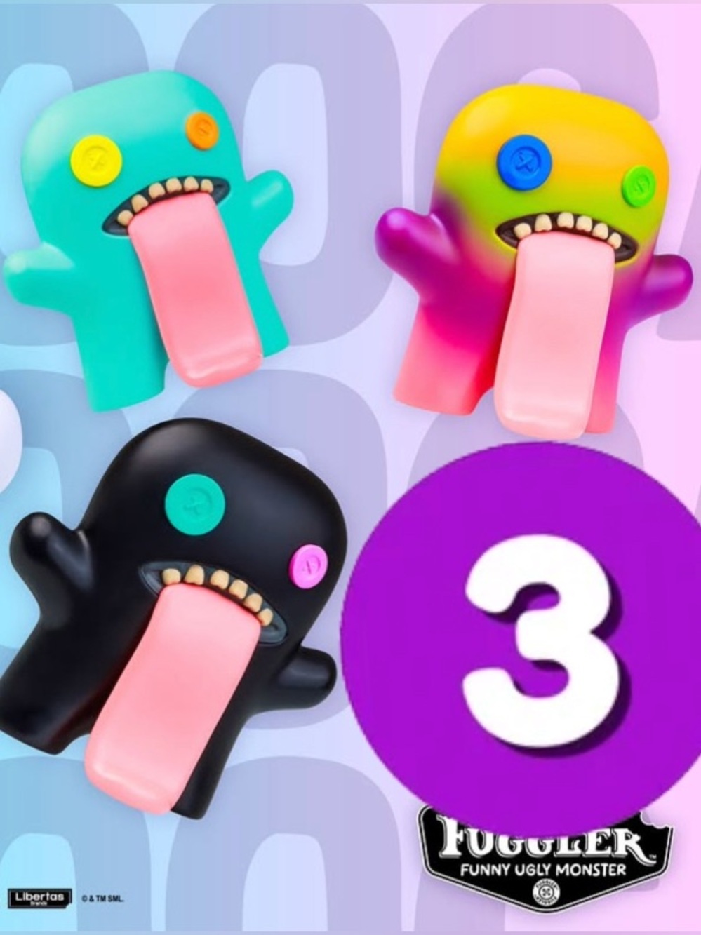 BUNDLE x 3 FUGGLER Oogah Boogah Monster Figure - Multicolor Tongue Toy